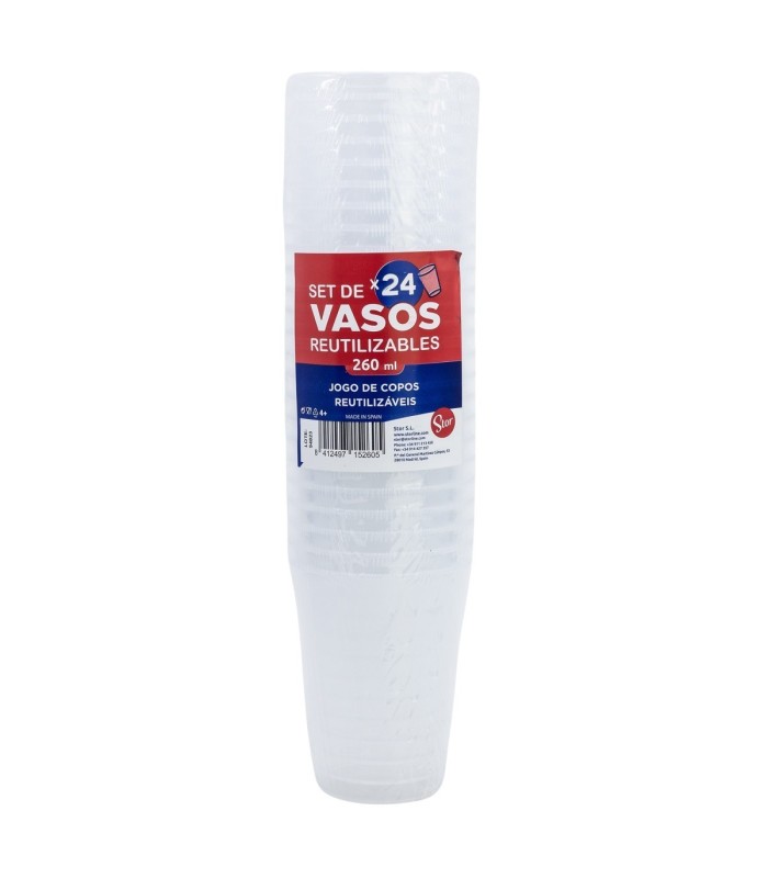 STOR LOTE 24 VASOS PP TRANSPARENTES REUTILIZABLES 260 ML