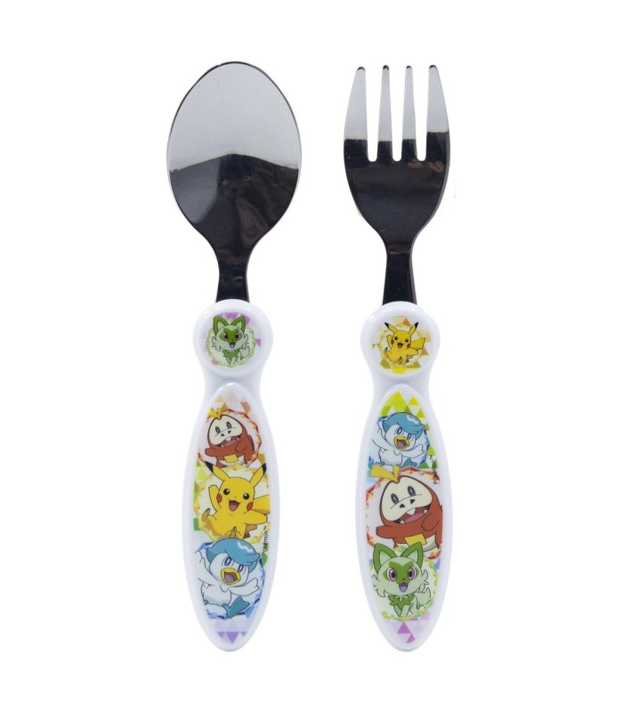 2 PCS ELLIPTICAL METALLIC CUTLERY (SPOON AND FORK) SET POKEMON