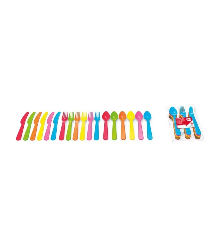 18 PCS FLAT HANDLE COLOR PICNIC CUTLERY SET