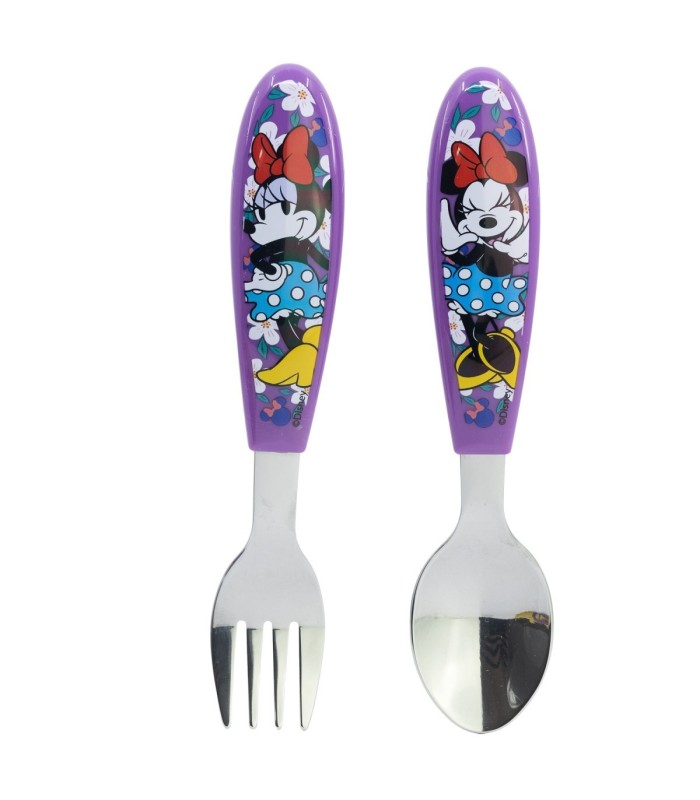 2 PCS ELLIPTICAL METALLIC CUTLERY (SPOON AND FORK) SET MINNIE SUNSHINE