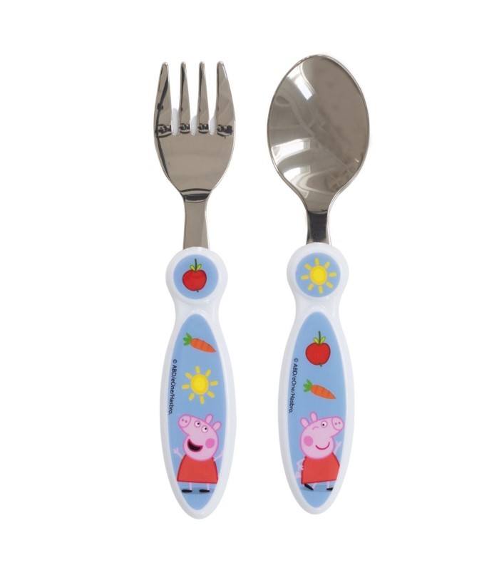 2 PCS ELLIPTICAL METALLIC CUTLERY (SPOON AND FORK) SET PEPPA PIG