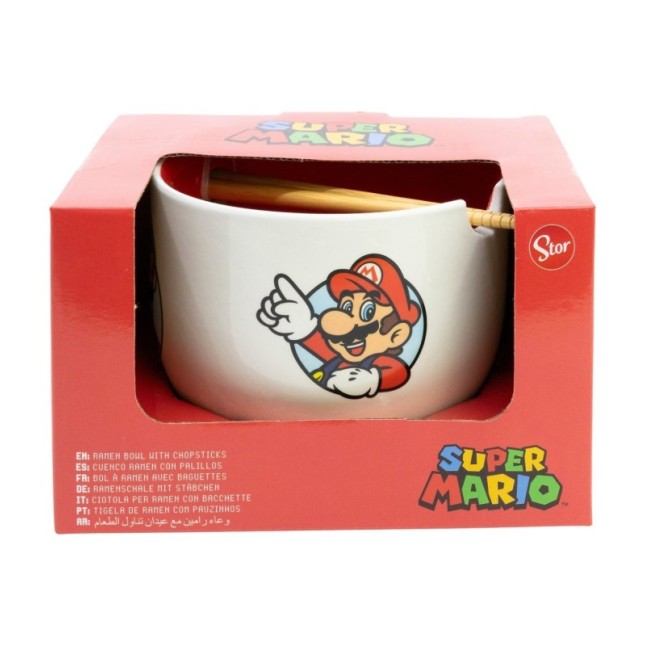 CERAMIC RAMEN BOWL WITH CHOPSTICKS IN GIFT BOX SUPER MARIO PROTAGONISTS