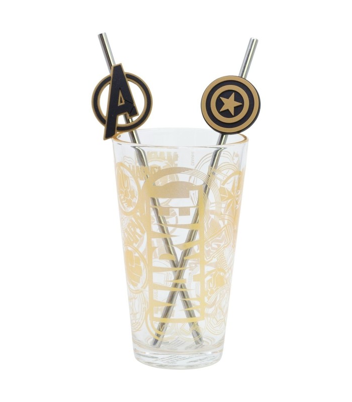 GLASS & TWIN STRAWS SET 480 ML MARVEL GOLDEN TREASURE
