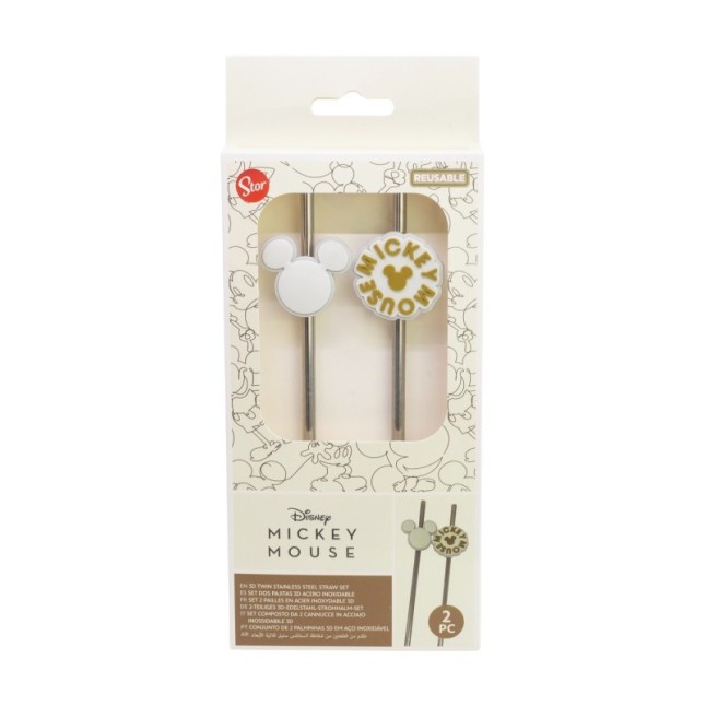 3D TWIN STAINLESS STEEL STRAW SET MICKEY MOUSE SIGNATURE