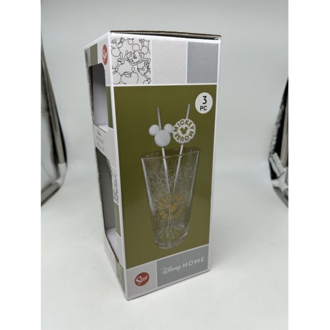 3D TWIN STAINLESS STEEL STRAW SET MICKEY MOUSE SIGNATURE