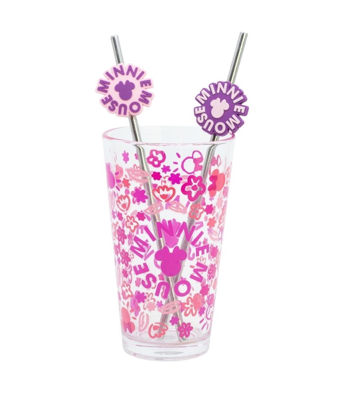 GLASS & TWIN STRAW SET 480 ML MINNIE MOUSE CHERRYLICIOUS
