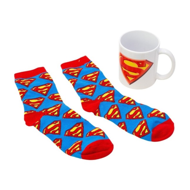SOCKS AND CERAMIC MUG 11 OZ SET SUPERMAN ICON