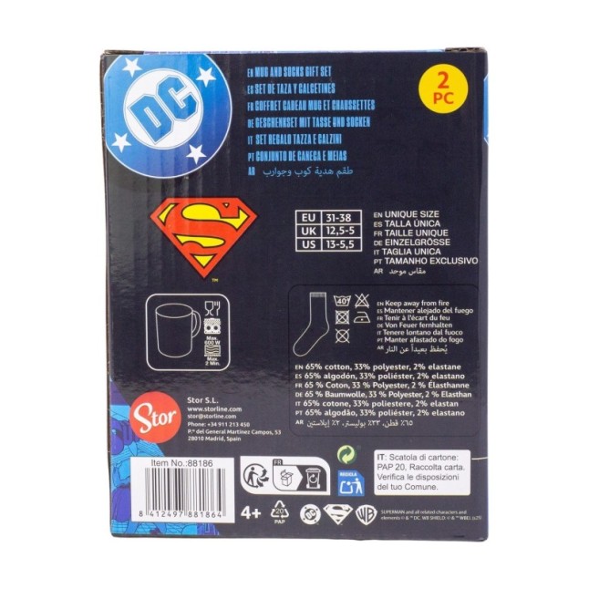 SOCKS AND CERAMIC MUG 11 OZ SET SUPERMAN ICON