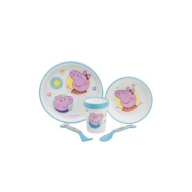 NON SLIP 5 PCS BICOLOR PREMIUM SET (PLATE, BOWL, TUMBLER, CUTLERY) IN STANDARD BOX PEPPA PIG CORE