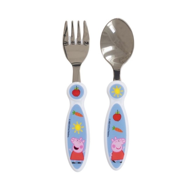 2 PCS ELLIPTICAL METALLIC CUTLERY (SPOON AND FORK) SET PEPPA PIG