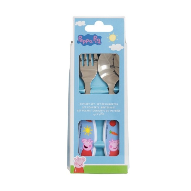 2 PCS ELLIPTICAL METALLIC CUTLERY (SPOON AND FORK) SET PEPPA PIG