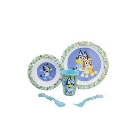 5 PCS  MCIRO SET (PLATE, BOWL, TUMBLER, CUTLERY) BLUEY