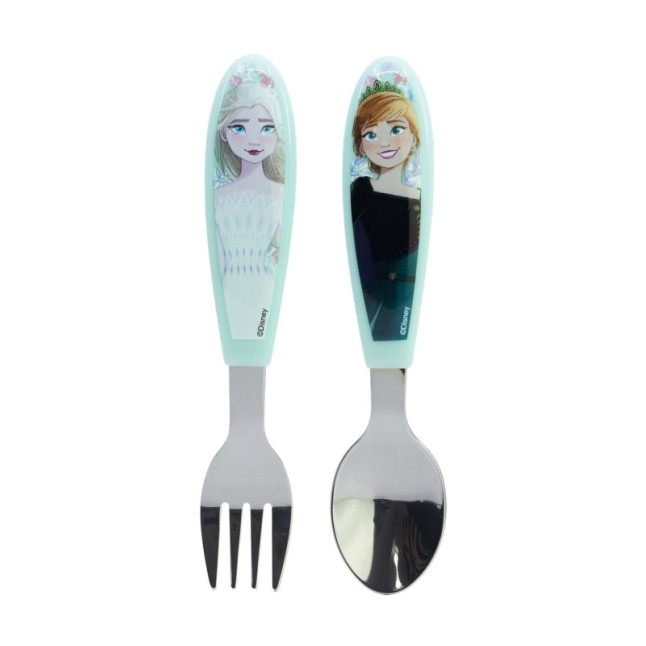 2 PCS ELLIPTICAL METALLIC CUTLERY (SPOON AND FORK) SET FROZEN SNOWY TALE