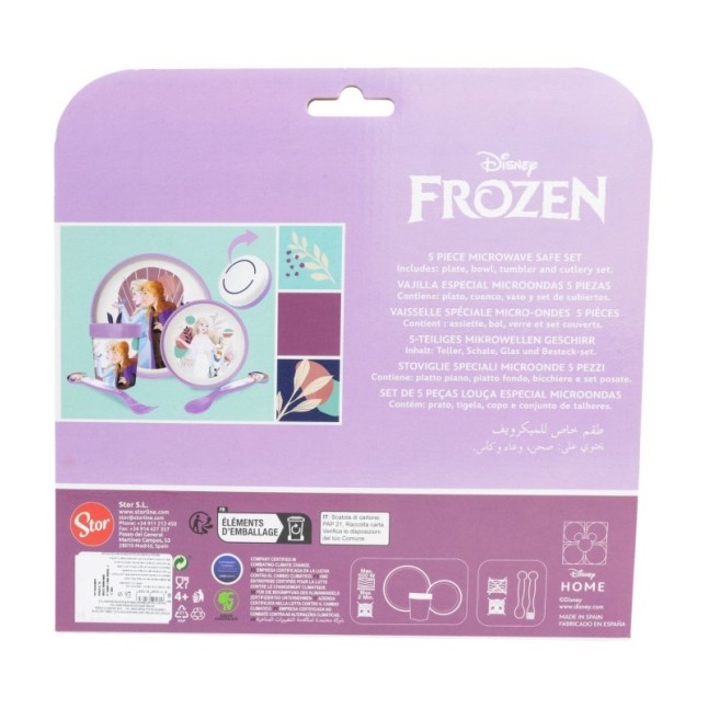 NON SLIP 5 PCS BICOLOR PREMIUM SET (PLATE, BOWL, TUMBLER, CUTLERY) IN STANDARD BOX FROZEN SNOWY TALE