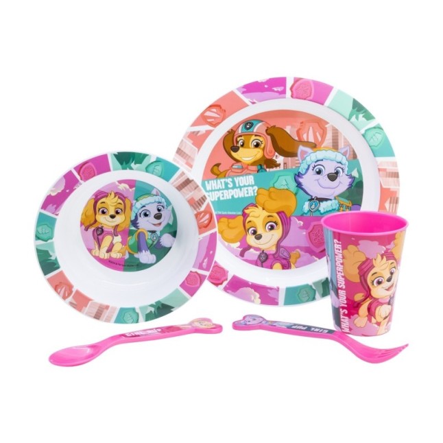 5 PCS MCIRO SET (PLATE, BOWL, TUMBLER, CUTLERY) PAW PATROL GIRL SUPERPOWERS