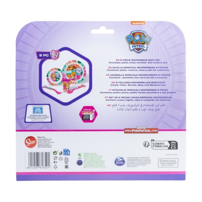 5 PCS MCIRO SET (PLATE, BOWL, TUMBLER, CUTLERY) PAW PATROL GIRL SUPERPOWERS