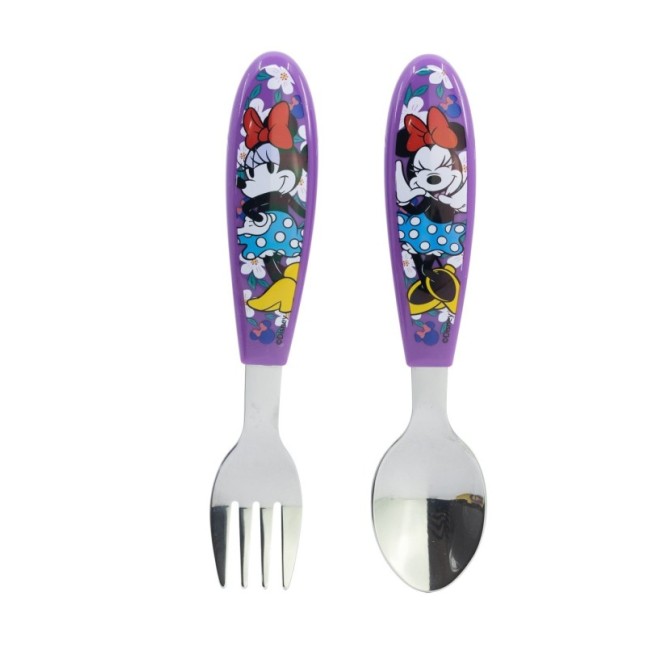2 PCS ELLIPTICAL METALLIC CUTLERY (SPOON AND FORK) SET MINNIE SUNSHINE