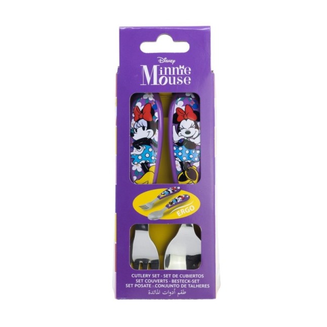 2 PCS ELLIPTICAL METALLIC CUTLERY (SPOON AND FORK) SET MINNIE SUNSHINE