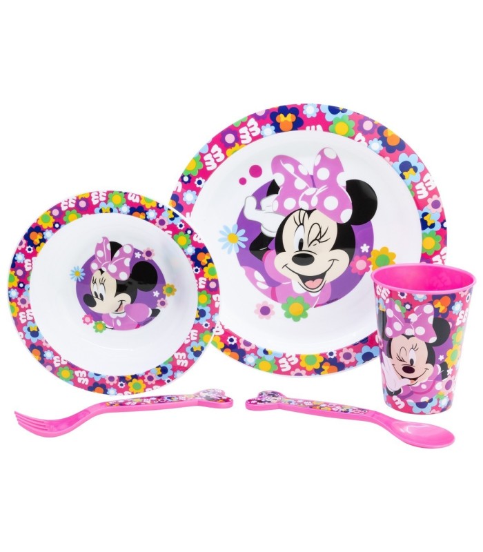 5 PCS MCIRO SET (PLATE, BOWL, TUMBLER, CUTLERY) MINNIE BOLD FLORALS