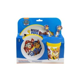 NON SLIP 5 PCS BICOLOR PREMIUM SET (PLATE, BOWL, TUMBLER, CUTLERY) IN STANDARD BOX PAW PATROL BOY RESCUE PUPS