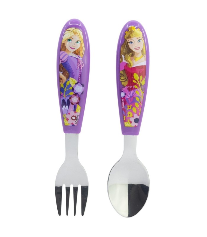 2 PCS ELLIPTICAL METALLIC CUTLERY (SPOON AND FORK) SET PRINCESS COURAGEOUS HEART