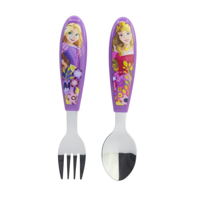 2 PCS ELLIPTICAL METALLIC CUTLERY (SPOON AND FORK) SET PRINCESS COURAGEOUS HEART