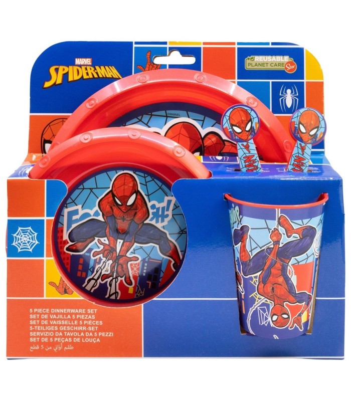 5 PCS EASY SET (PLATE, BOWL, TUMBLER, CUTLERY) (PLATE, BOWL, TUMBLER, CUTLERY) SPIDERMAN MOB RULES