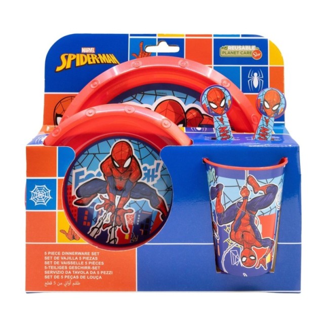 5 PCS EASY SET (PLATE, BOWL, TUMBLER, CUTLERY) (PLATE, BOWL, TUMBLER, CUTLERY) SPIDERMAN MOB RULES