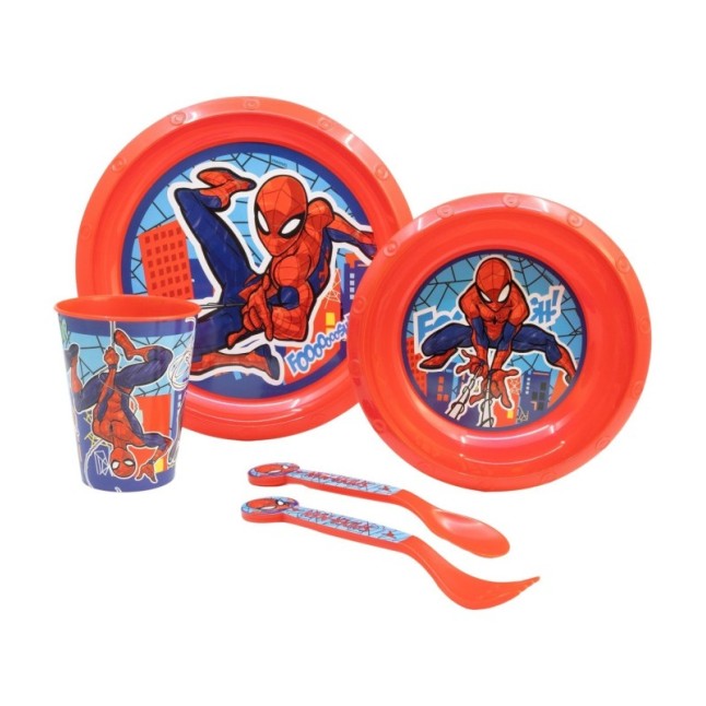 5 PCS EASY SET (PLATE, BOWL, TUMBLER, CUTLERY) (PLATE, BOWL, TUMBLER, CUTLERY) SPIDERMAN MOB RULES