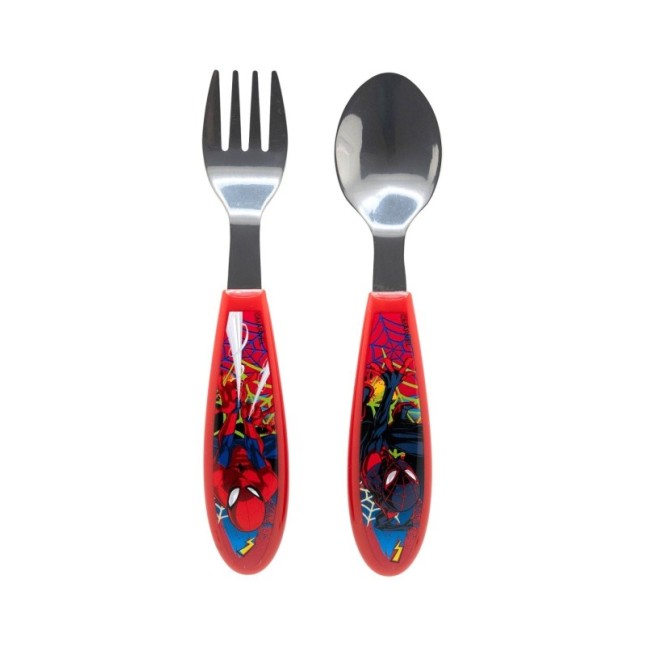 2 PCS ELLIPTICAL METALLIC CUTLERY (SPOON AND FORK) SET SPIDERMAN MOVING TARGET