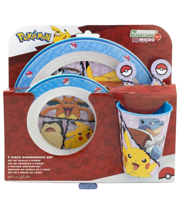 5 PCS  MCIRO SET (PLATE, BOWL, TUMBLER, CUTLERY) POKEMON DISTORTION