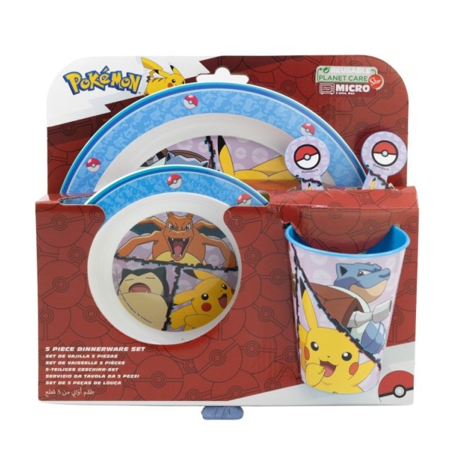 5 PCS  MCIRO SET (PLATE, BOWL, TUMBLER, CUTLERY) POKEMON DISTORTION