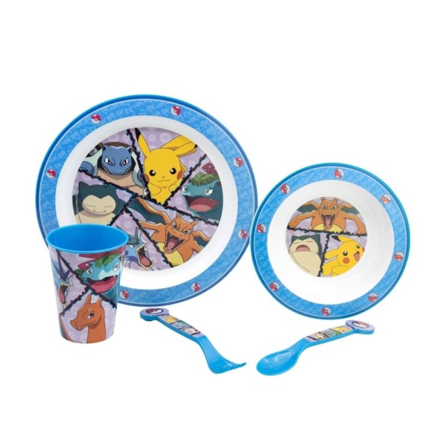 5 PCS  MCIRO SET (PLATE, BOWL, TUMBLER, CUTLERY) POKEMON DISTORTION