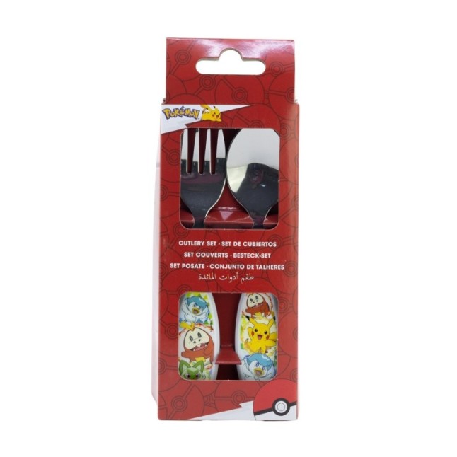 2 PCS ELLIPTICAL METALLIC CUTLERY (SPOON AND FORK) SET POKEMON