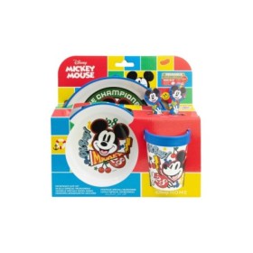 NON SLIP 5 PCS BICOLOR PREMIUM SET (PLATE, BOWL, TUMBLER, CUTLERY) IN STANDARD BOX MICKEY TRUE CHAMPIONS