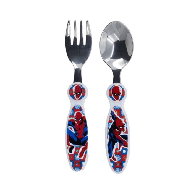 2 PCS ELLIPTICAL METALLIC CUTLERY SET SPIDERMAN ARACHNID GRID