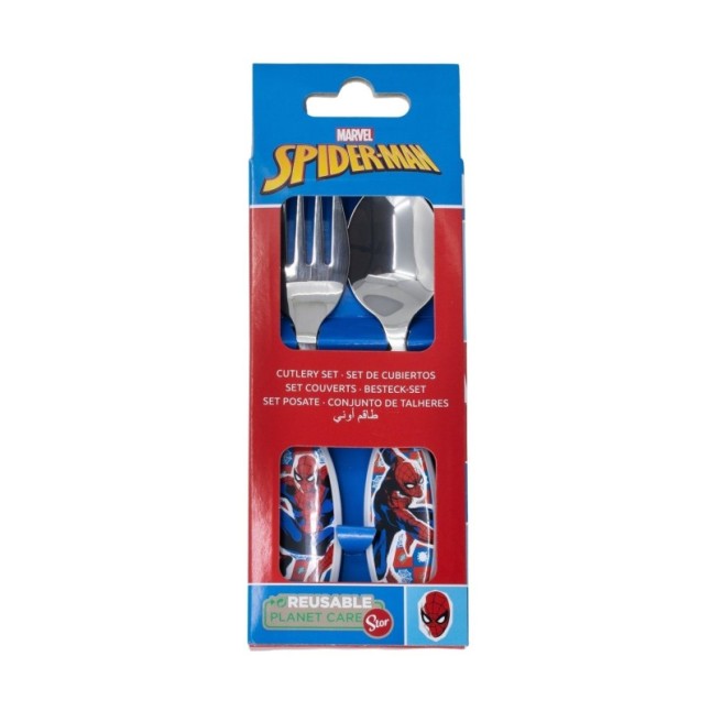 2 PCS ELLIPTICAL METALLIC CUTLERY SET SPIDERMAN ARACHNID GRID