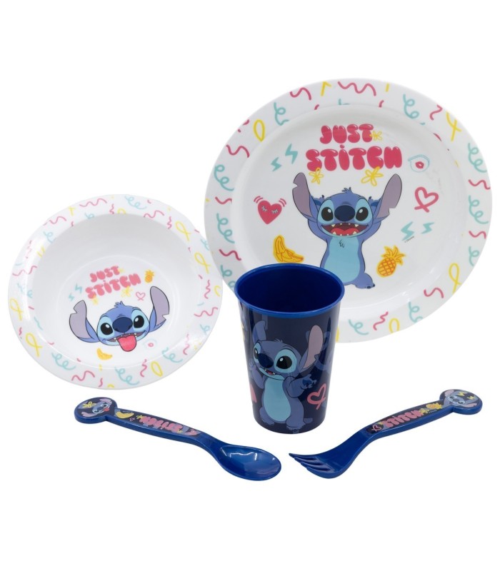 5 PCS  MCIRO SET (PLATE, BOWL, TUMBLER, CUTLERY) STITCH PALMS