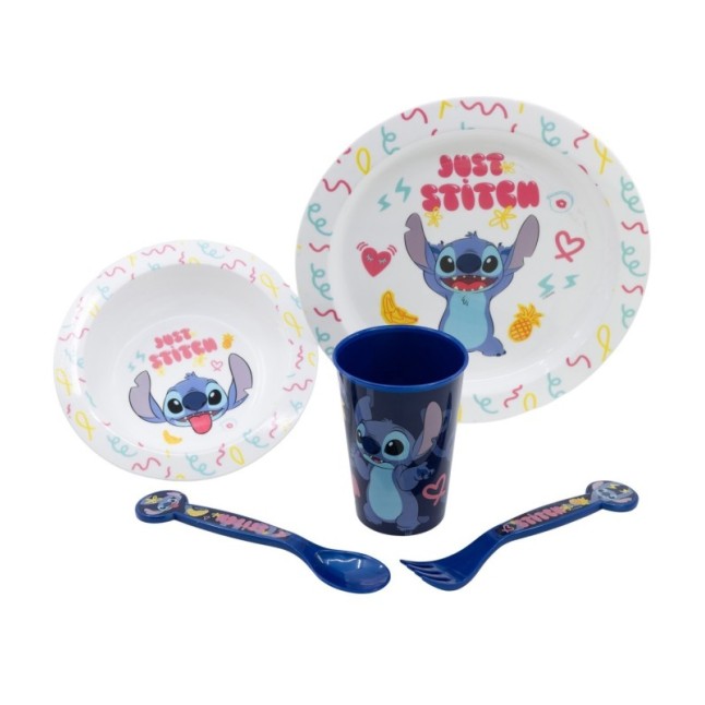 5 PCS  MCIRO SET (PLATE, BOWL, TUMBLER, CUTLERY) STITCH PALMS