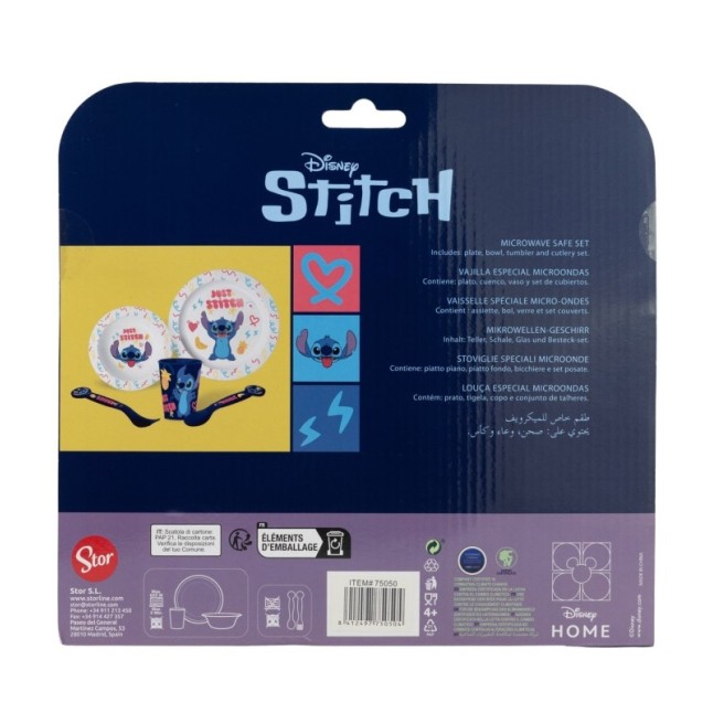 5 PCS  MCIRO SET (PLATE, BOWL, TUMBLER, CUTLERY) STITCH PALMS