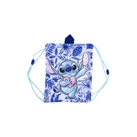 DRAWSTRING LUNCH BAG STITCH BLUE LEAVES