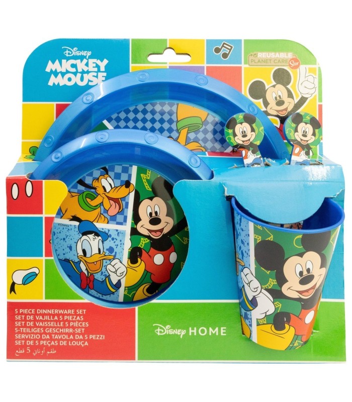 5 PCS EASY SET (PLATE, BOWL, TUMBLER, CUTLERY) (PLATE, BOWL, TUMBLER, CUTLERY) MICKEY HAS FUN