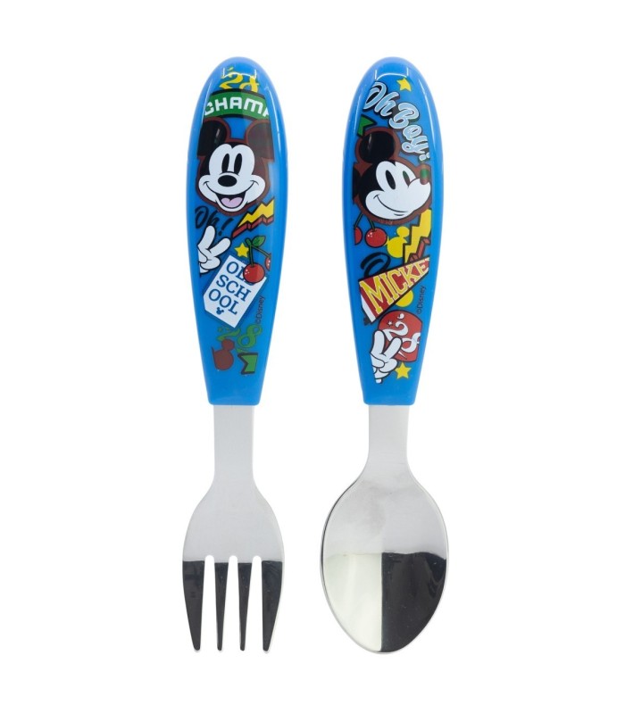 2 PCS ELLIPTICAL METALLIC CUTLERY (SPOON AND FORK) SET MICKEY TRUE CHAMPIONS
