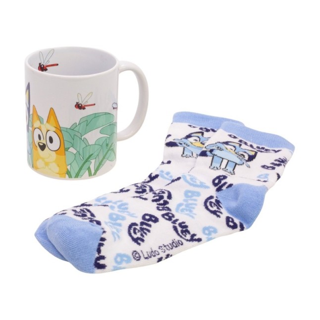 SOCKS AND CERAMIC MUG 11 OZ SET BLUEY