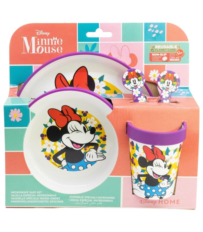 NON SLIP 5 PCS BICOLOR PREMIUM SET (PLATE, BOWL, TUMBLER, CUTLERY) IN STANDARD BOX MINNIE SUNSHINE