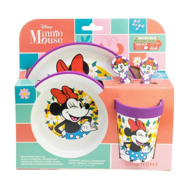 NON SLIP 5 PCS BICOLOR PREMIUM SET (PLATE, BOWL, TUMBLER, CUTLERY) IN STANDARD BOX MINNIE SUNSHINE