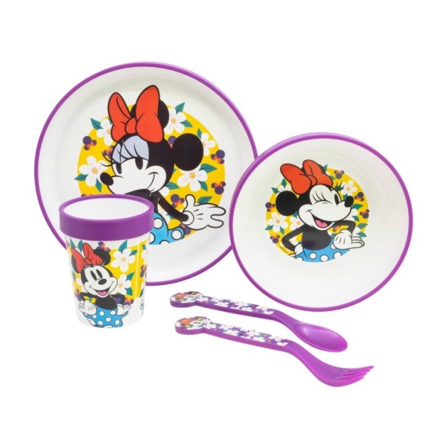 NON SLIP 5 PCS BICOLOR PREMIUM SET (PLATE, BOWL, TUMBLER, CUTLERY) IN STANDARD BOX MINNIE SUNSHINE