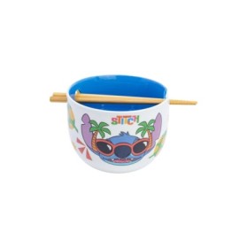 CERAMIC RAMEN BOWL WITH CHOPSTICKS IN GIFT BOX STITCH SUNNY LEAVES