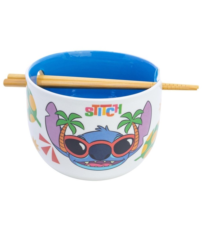 CERAMIC RAMEN BOWL WITH CHOPSTICKS IN GIFT BOX STITCH SUNNY LEAVES