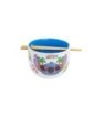 CERAMIC RAMEN BOWL WITH CHOPSTICKS IN GIFT BOX STITCH SUNNY LEAVES